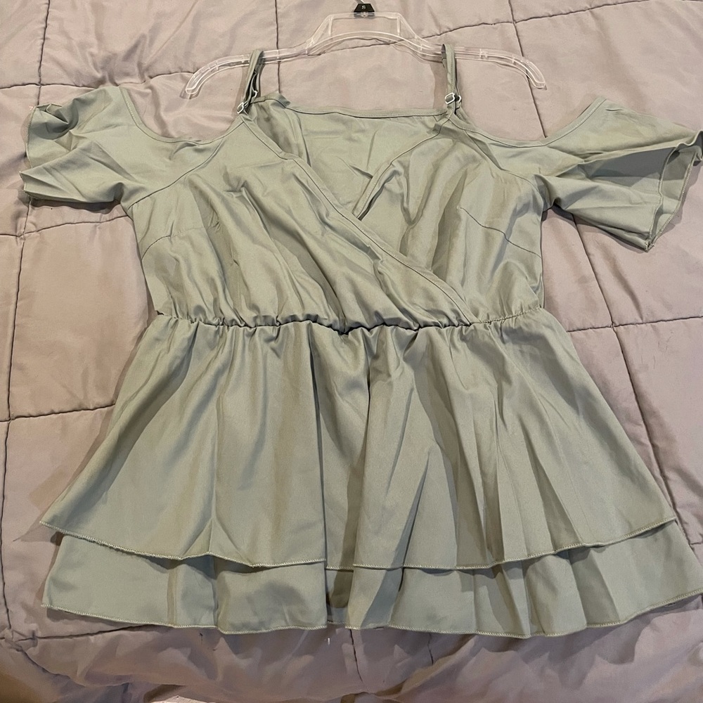 Off the shoulder mint peplum